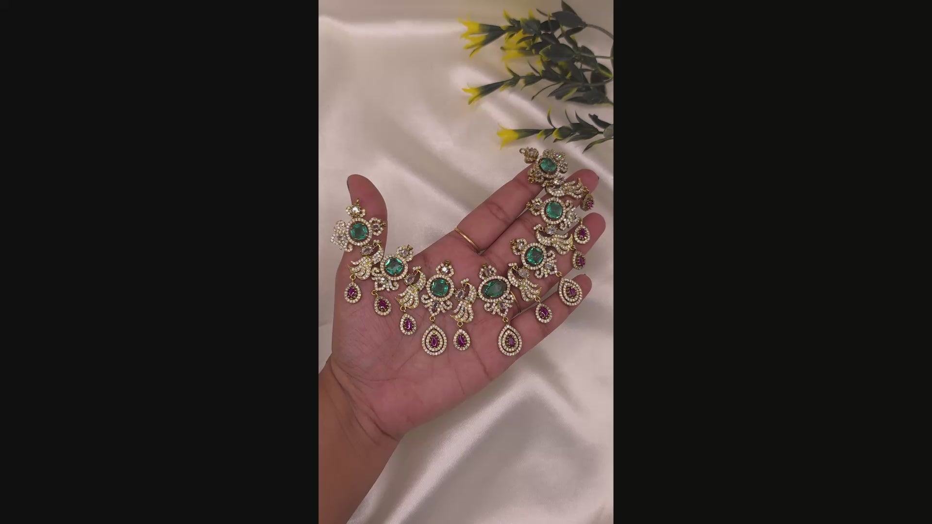 Emerald Peacock CZ Necklace Set