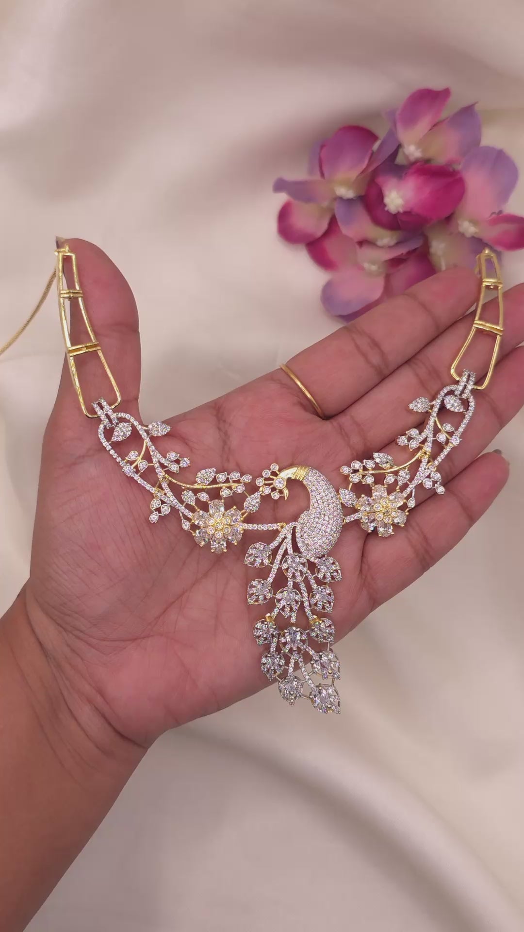 Peacock Floral CZ Necklace Set