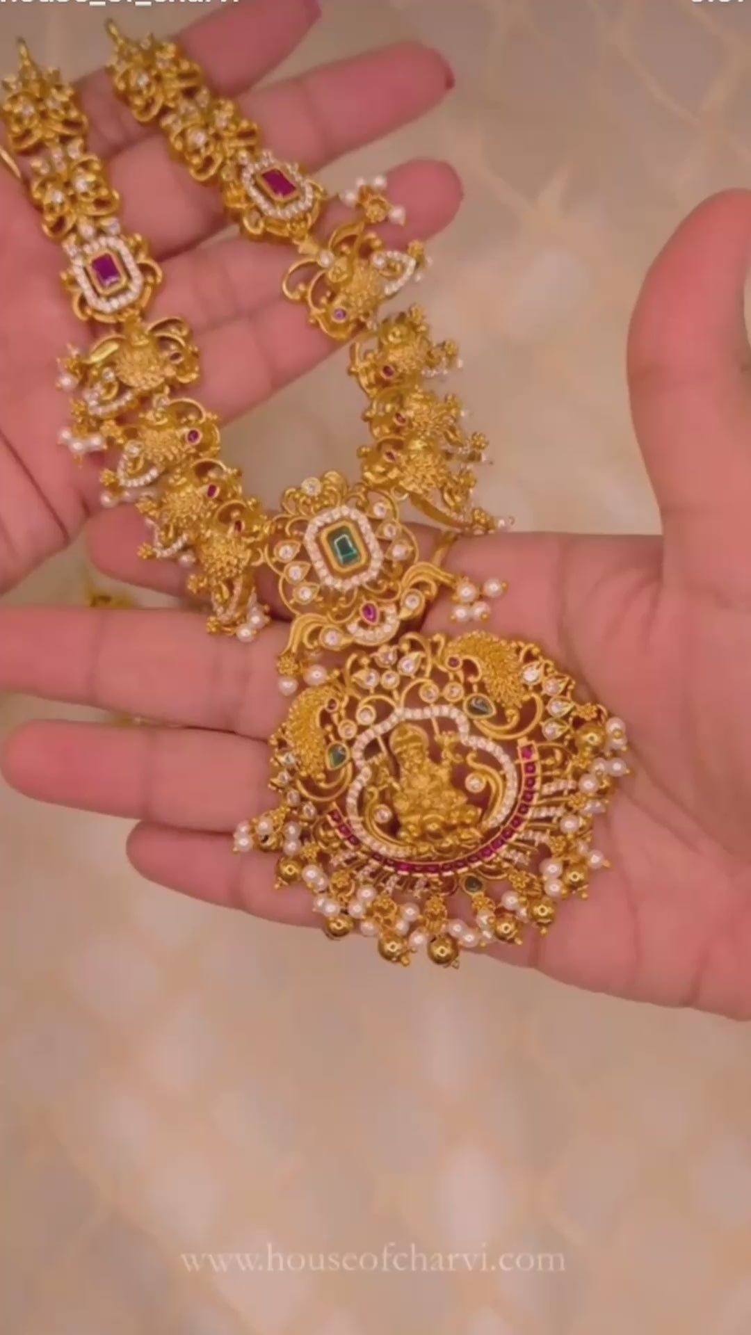 Lakshmi Peacock Antique Temple Necklace Set