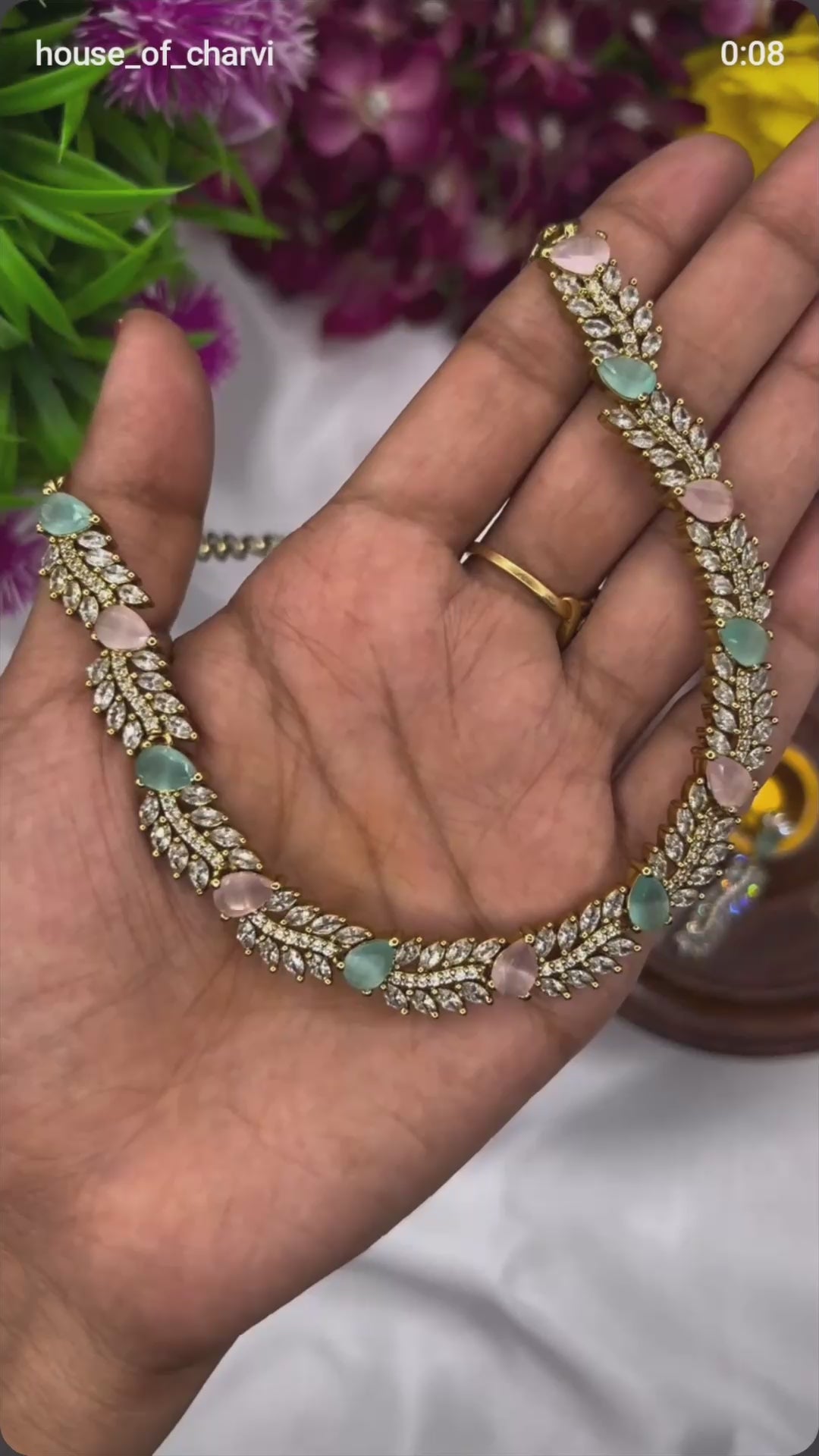 Leafy Pastel Zircon Neckpiece
