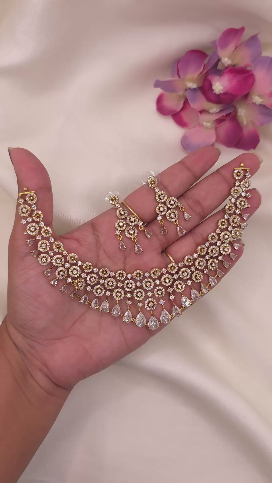 Diamond Floral Layered Necklace Set