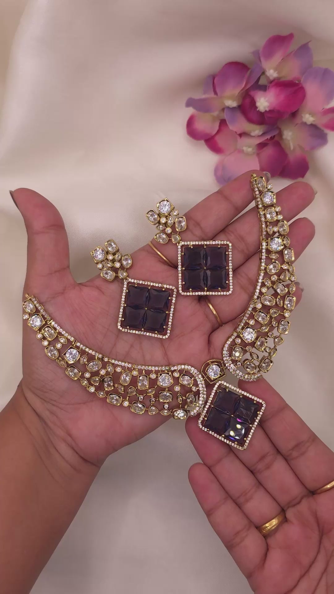 Purple Geometric CZ Necklace Set