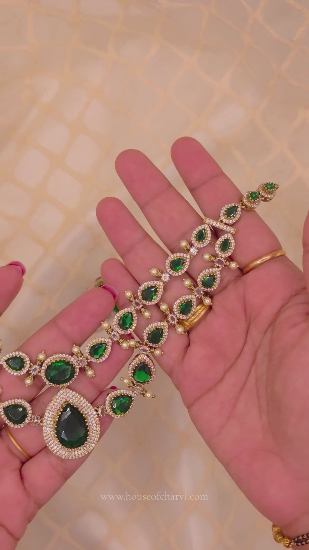 Royal Emerald Victorian AD Layered Necklace Set