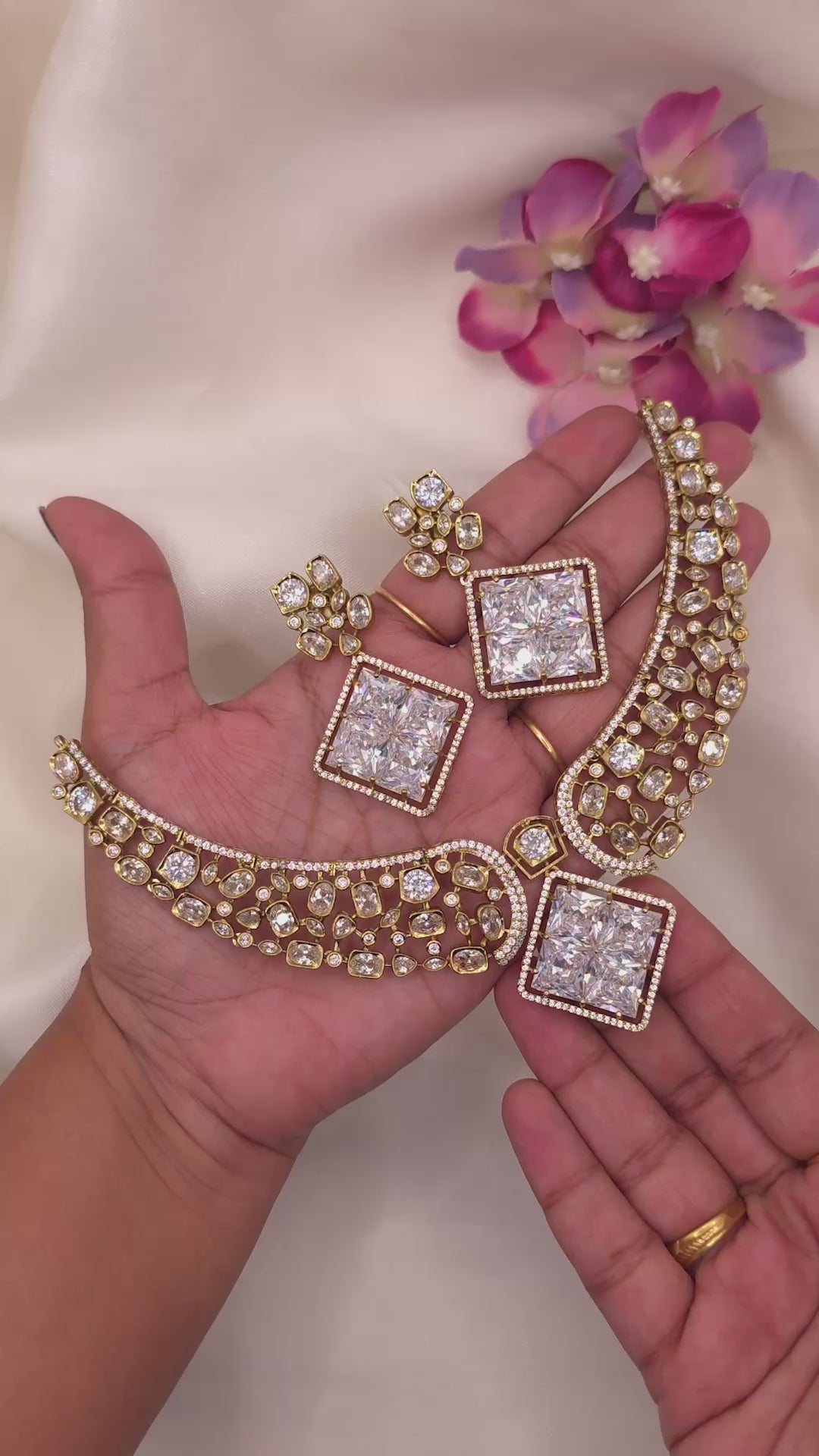 Geometric Diamond CZ Necklace Set