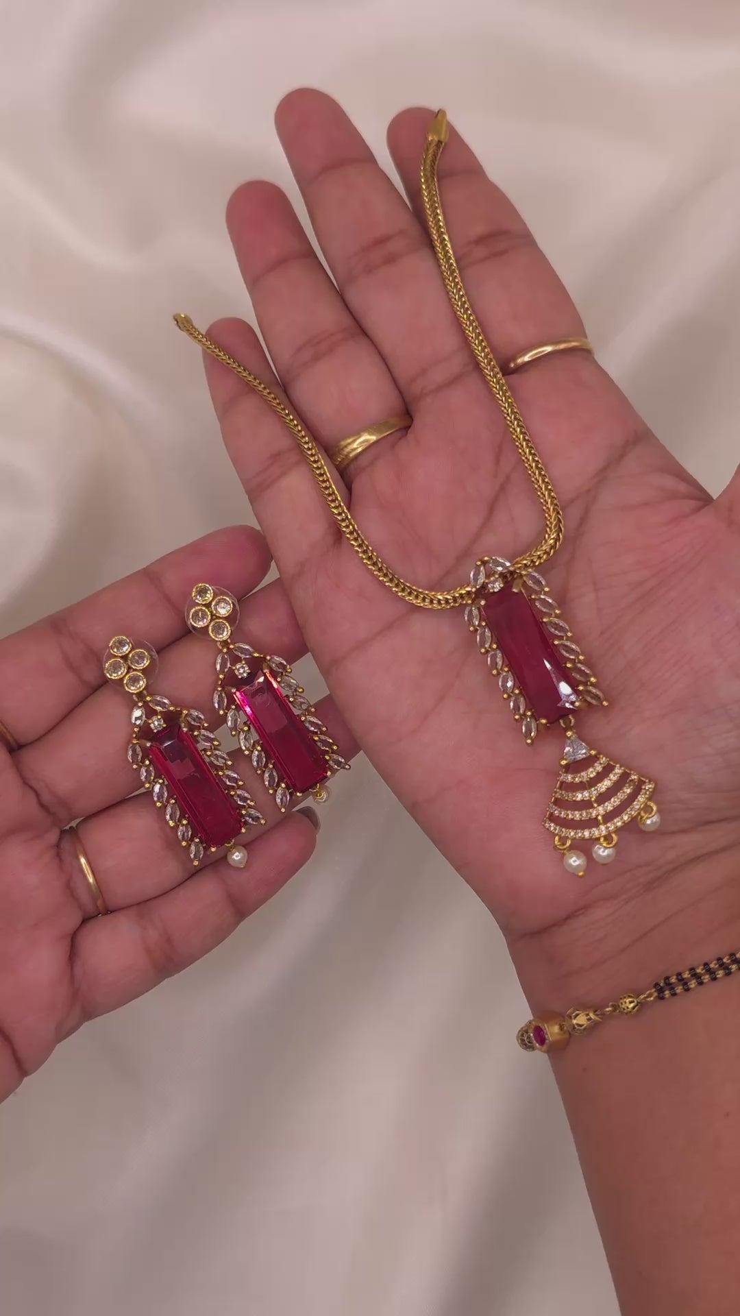 Ruby Pink Statement Necklace Set