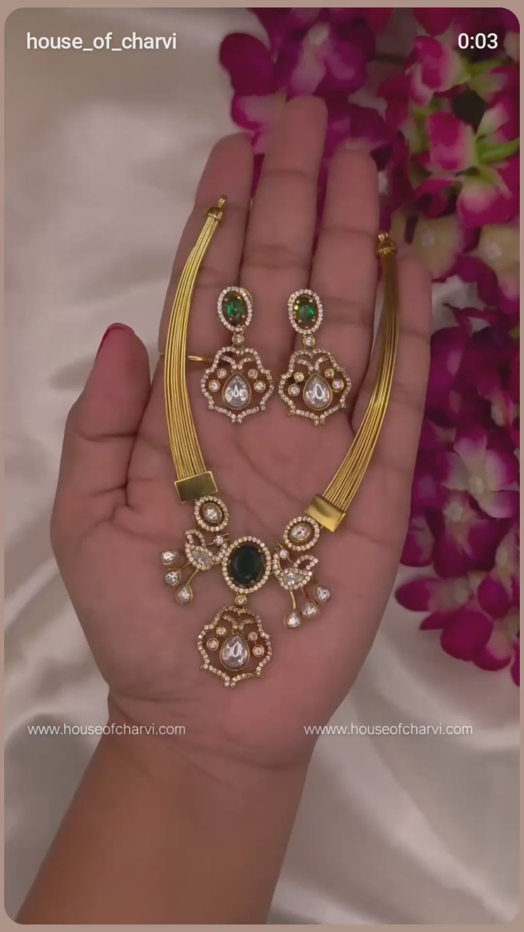 Royal Emerald Kundan Victorian Designer Hasli Set