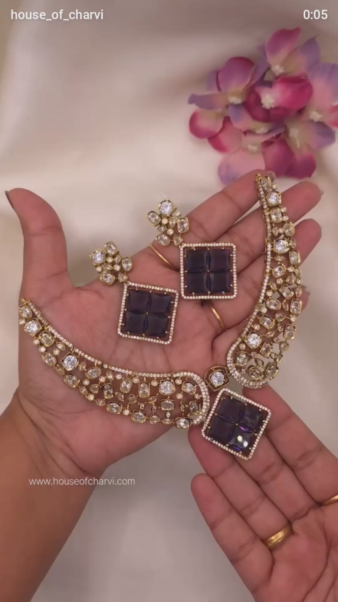 Purple Geometric CZ Necklace Set