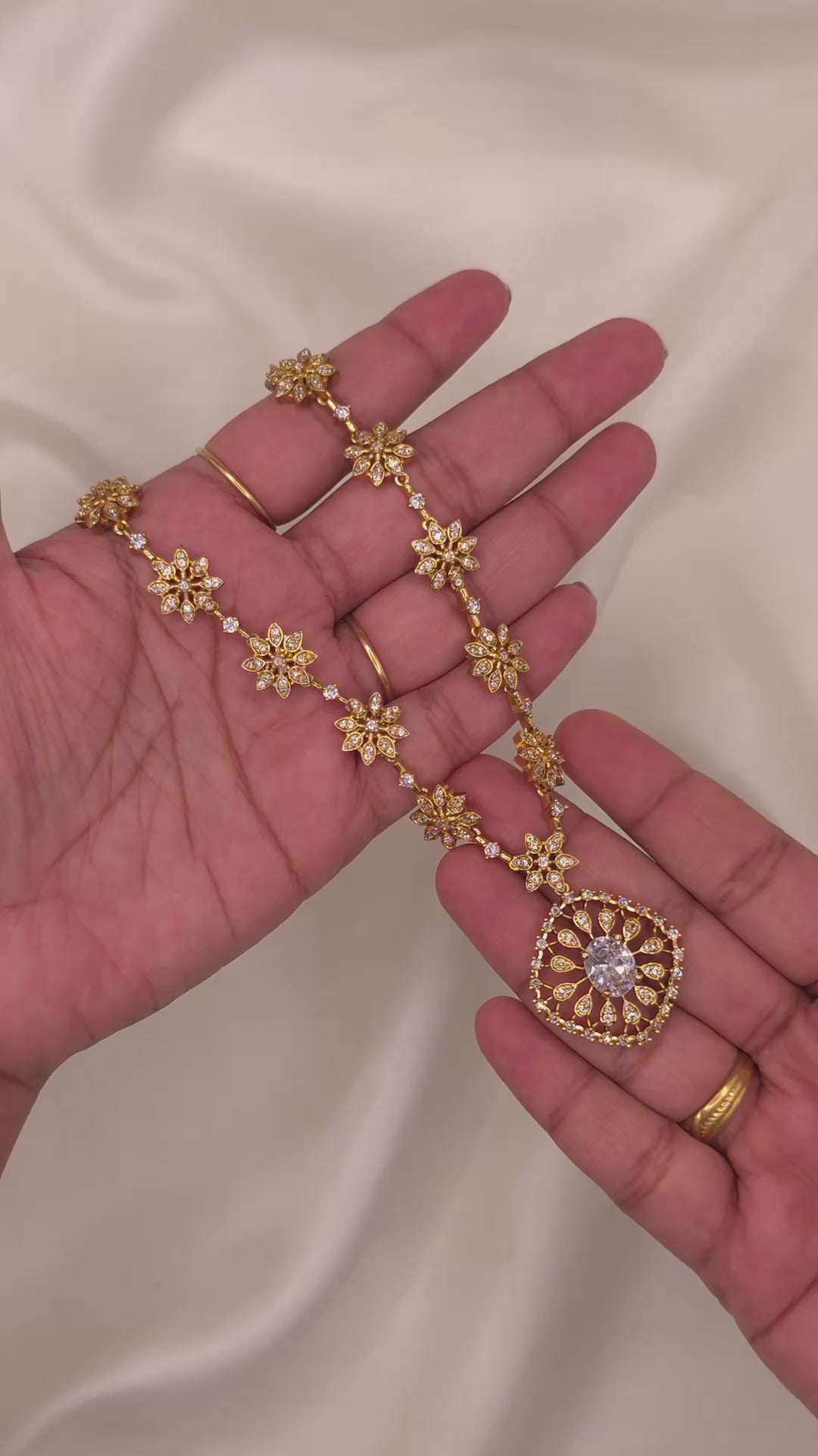 Floral CZ Crystal Pendant Necklace Set