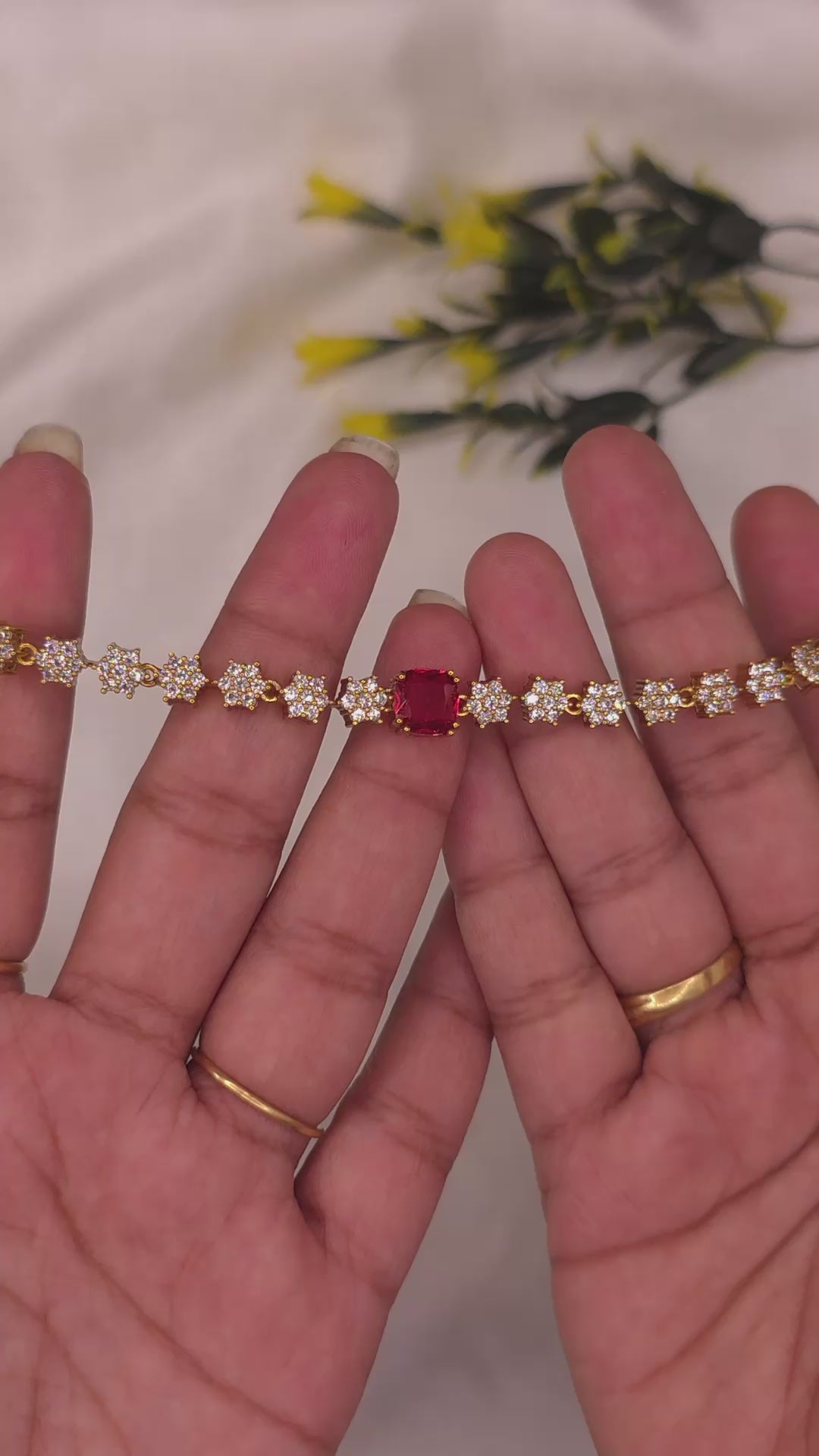 Ruby CZ Floral Necklace Set