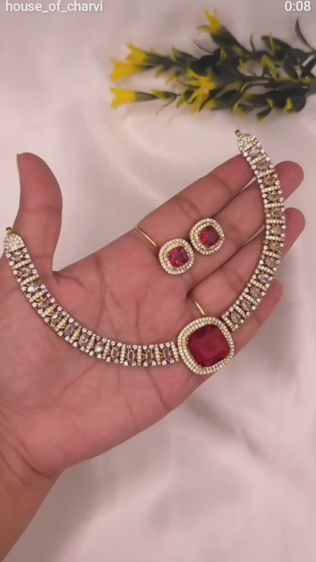 Ruby Red CZ Necklace Set