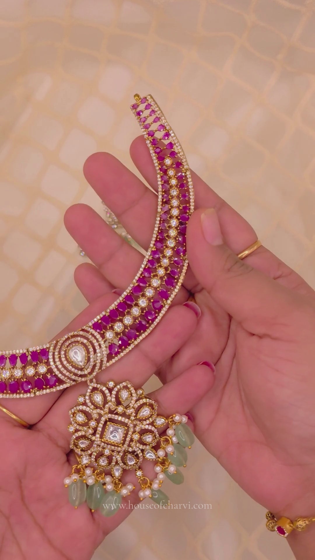 Ruby Pink Antique Victorian Hasli Set with Mint Beads