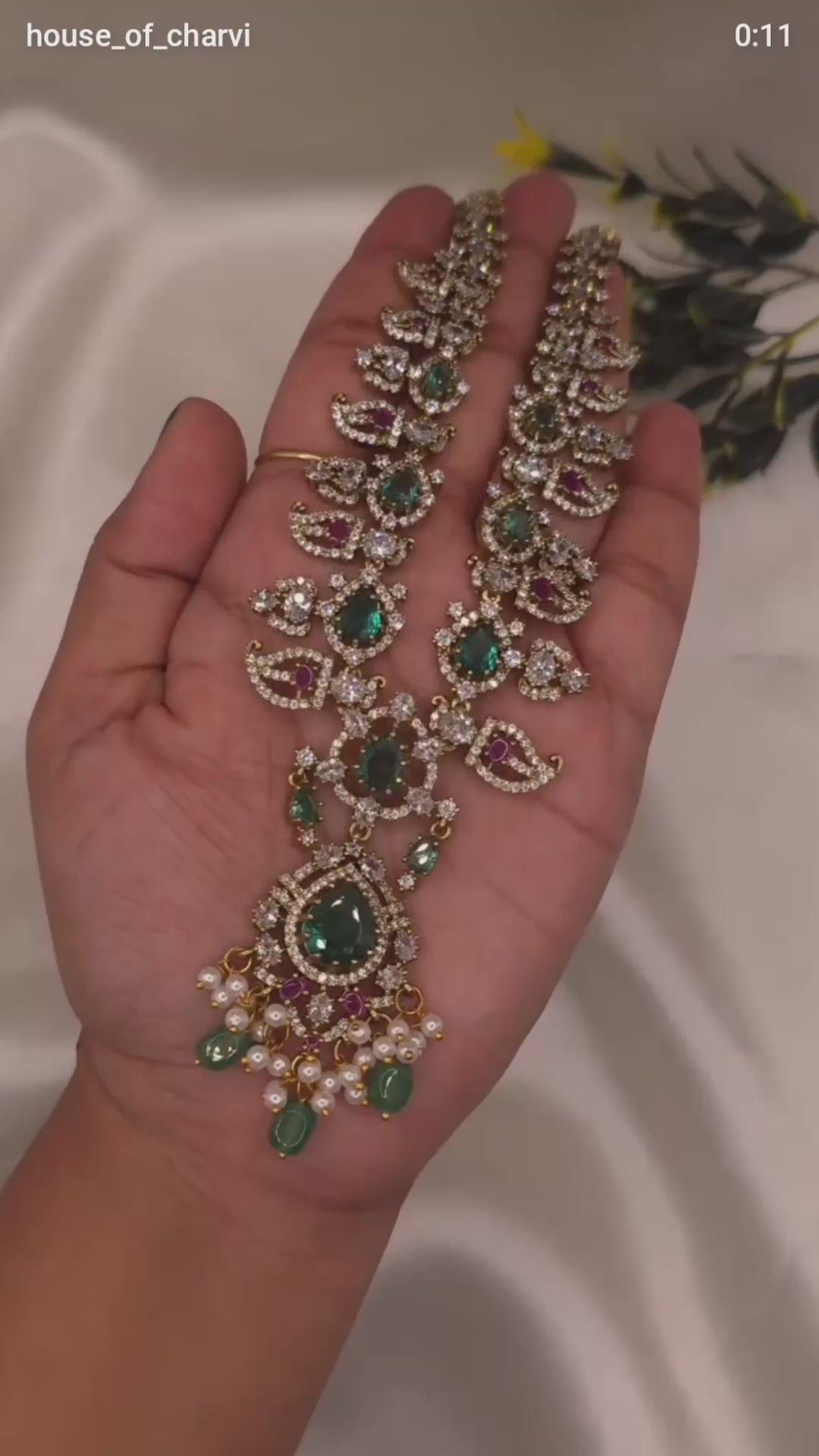 Emerald Pearl CZ Necklace Set