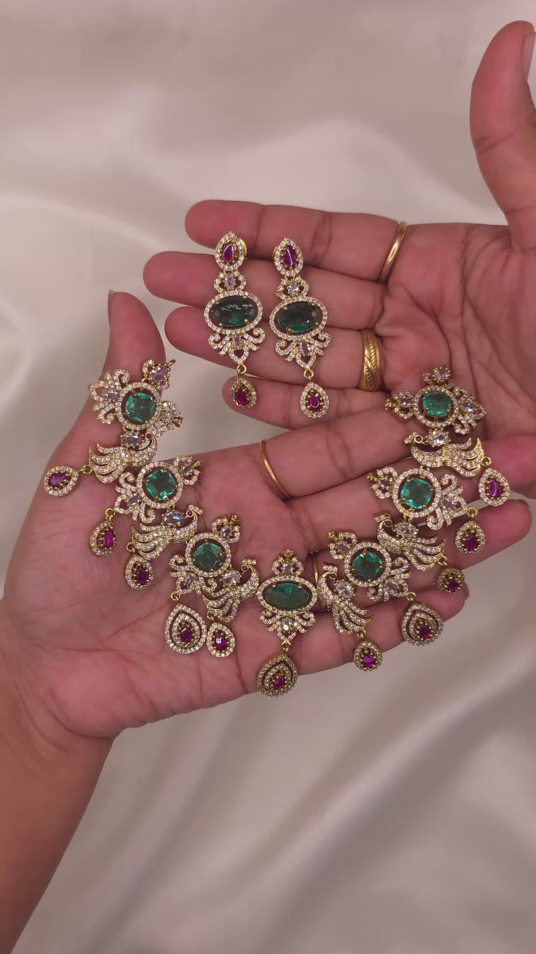 Emerald Peacock CZ Necklace Set