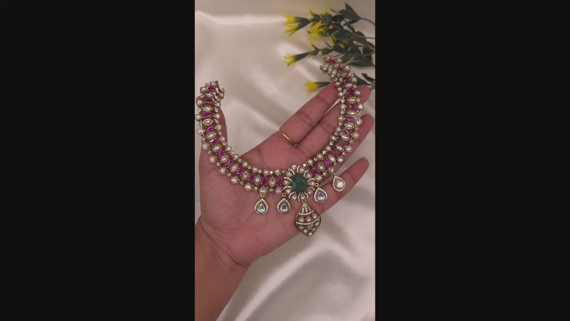 Emerald Ruby Kundan Necklace Set