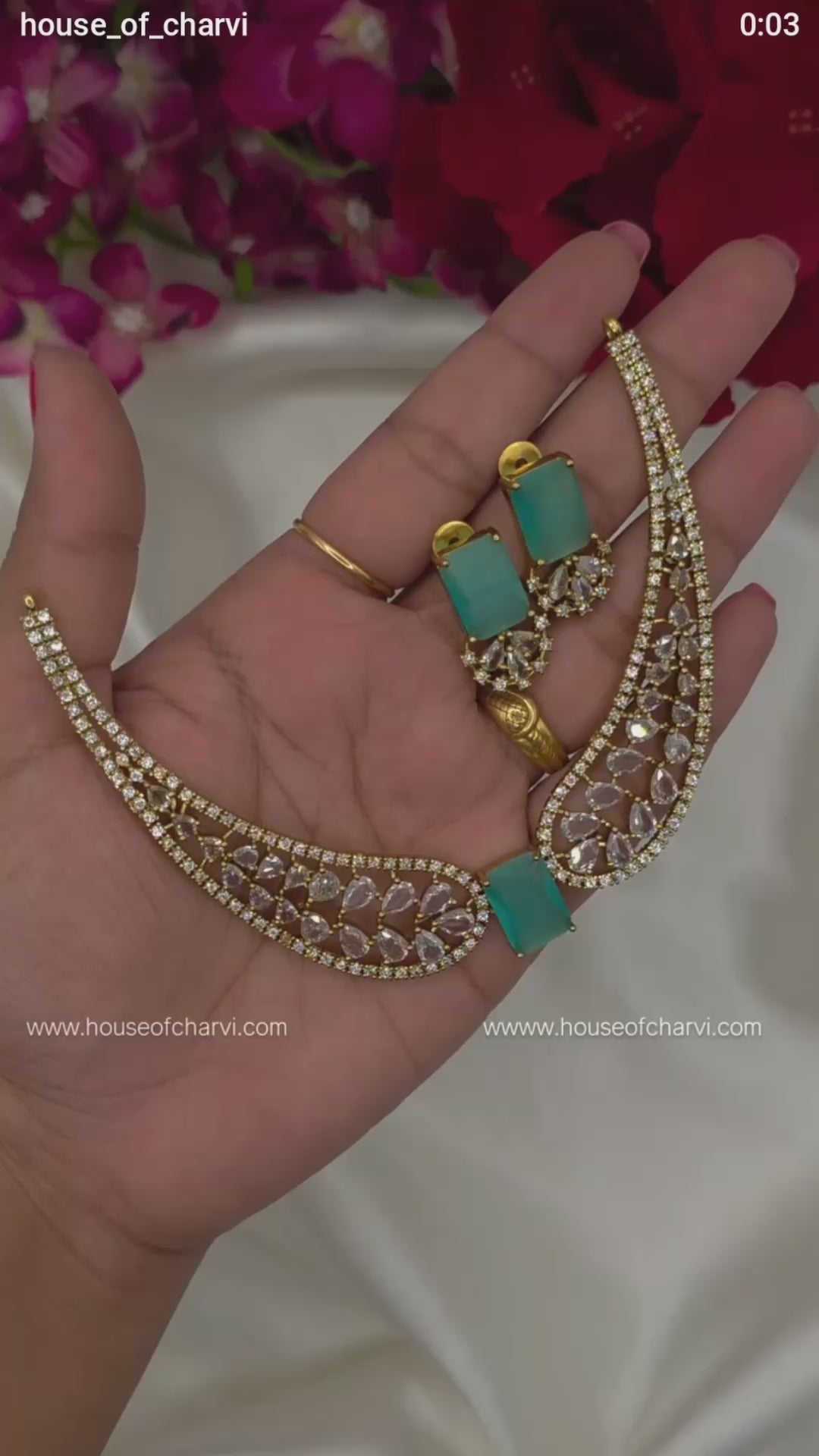 Pastel Green CZ Premium Bridal Hasli Neckpiece
