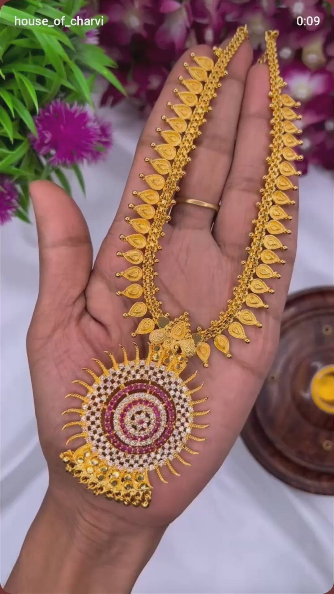 Sunburst CZ Ruby Necklace Jhumka Set