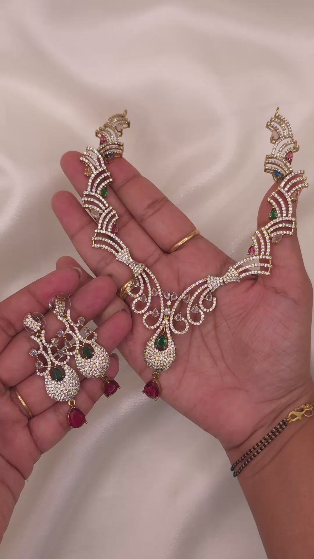 Elegant Ruby Green CZ Necklace Set