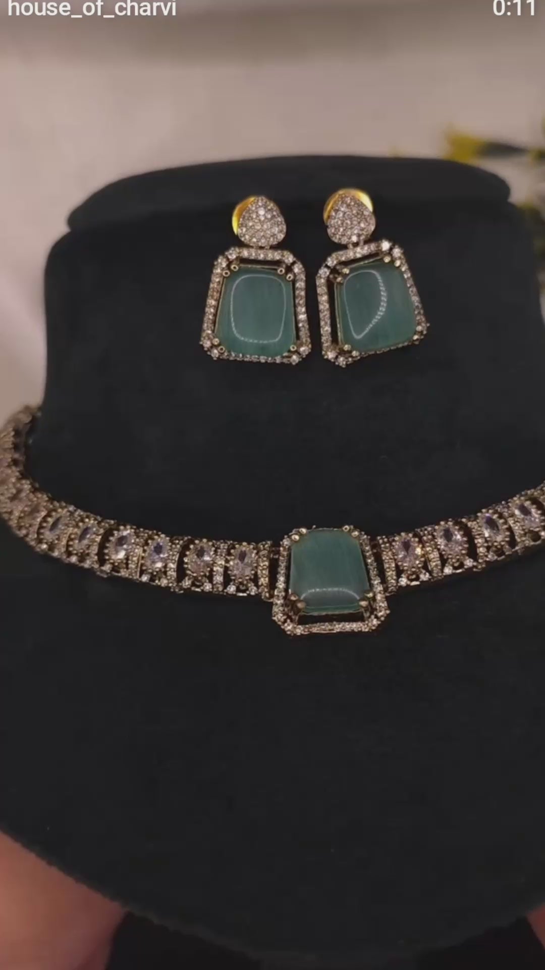 Mint Green CZ Choker Necklace Set