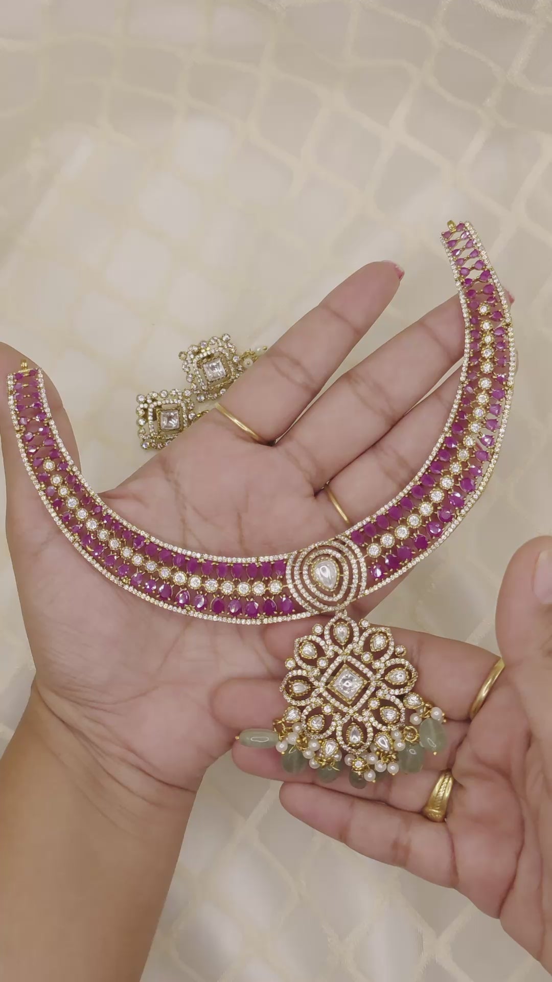 Ruby Pink Antique Victorian Hasli Set with Mint Beads