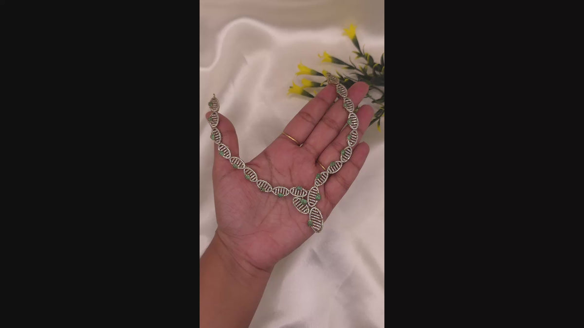 Elegant CZ Leaf Party Wear Necklace
