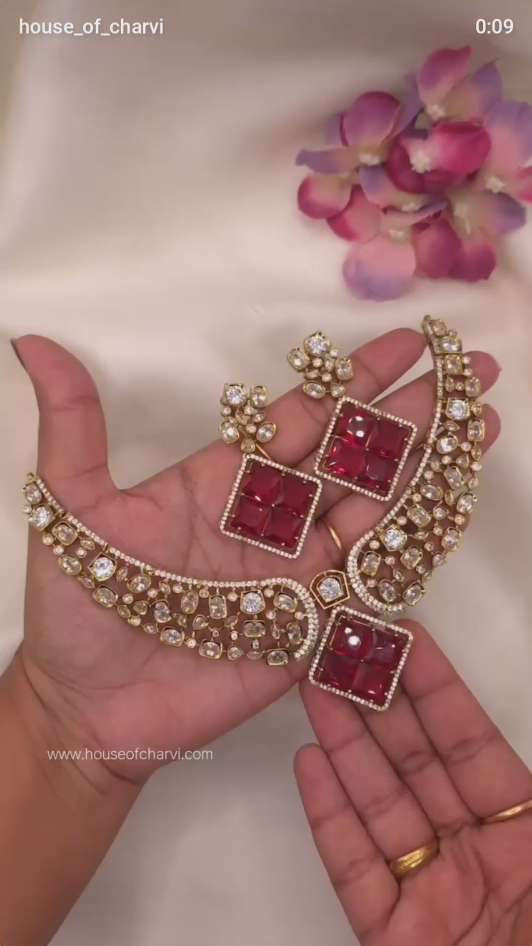 Ruby Geometric CZ Necklace Set