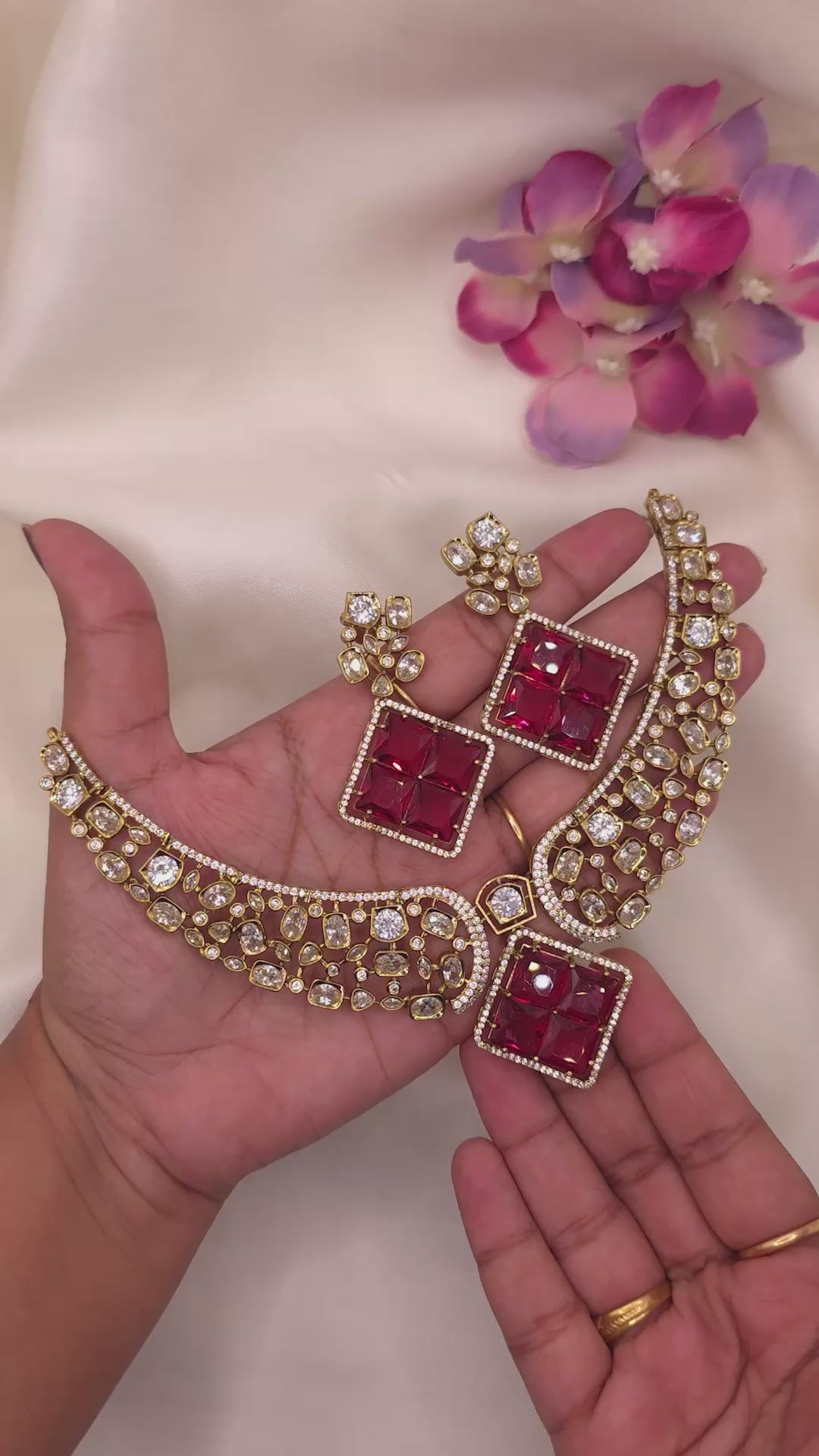 Ruby Geometric CZ Necklace Set