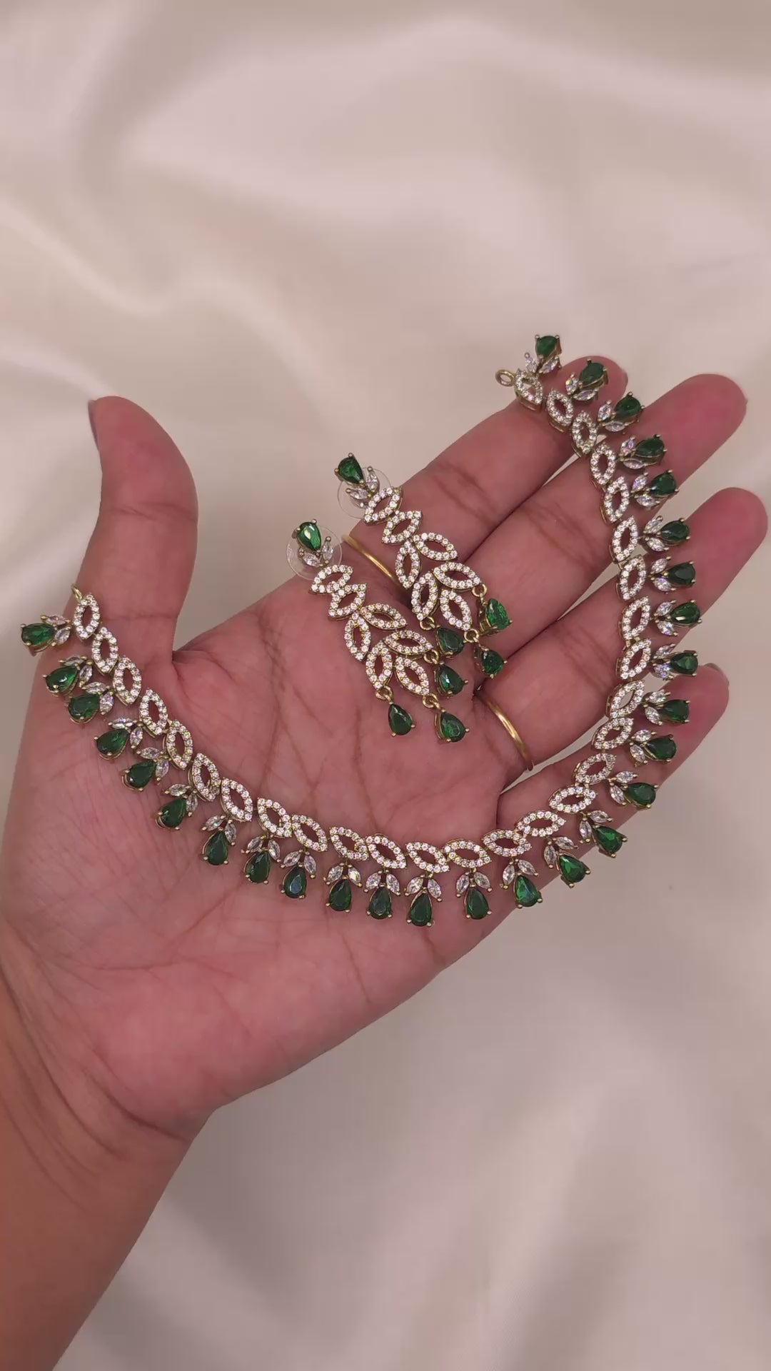 Emerald Leaf CZ Necklace Set