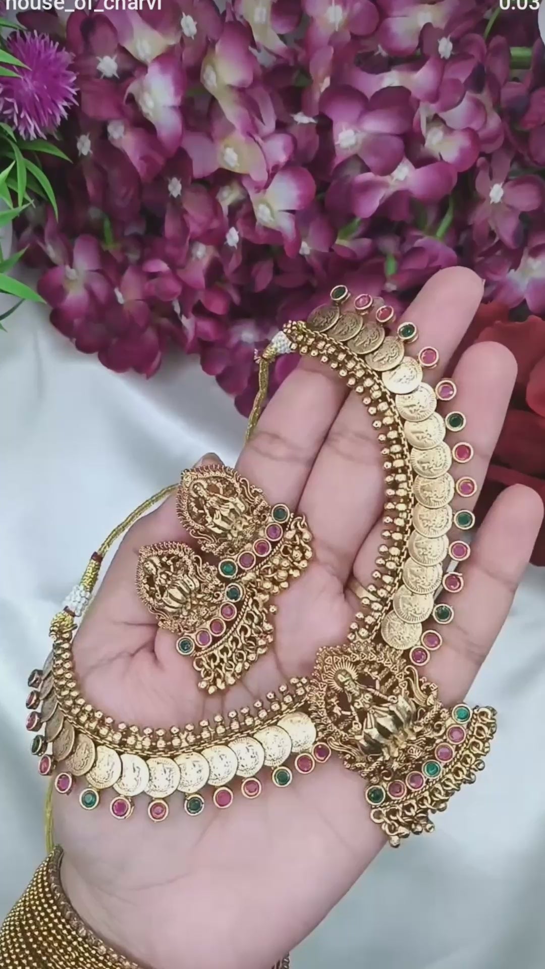 Lakshmi Coin Ruby Antique Necklace Set
