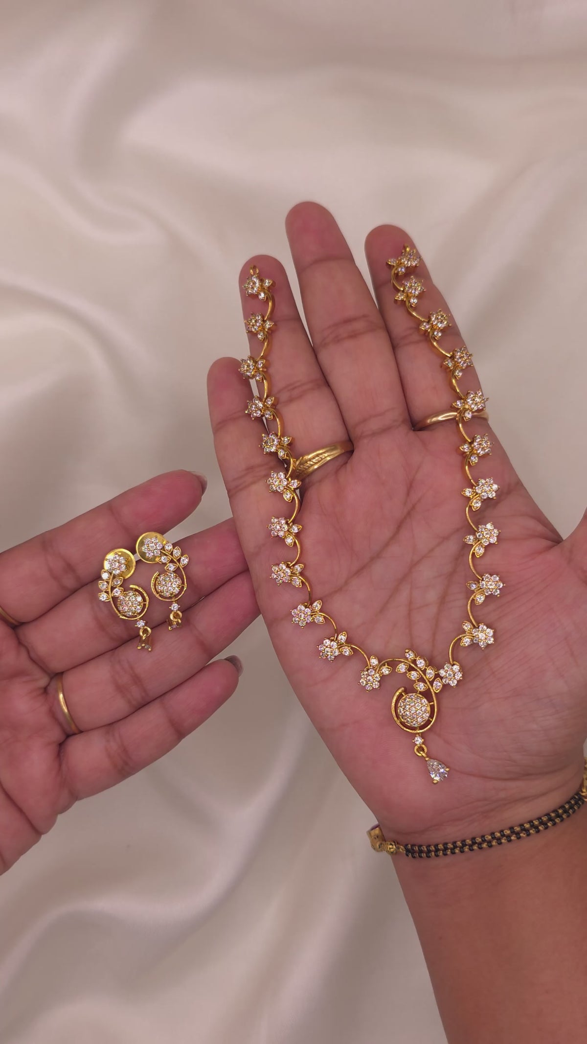 Floral CZ Pendant Necklace Set
