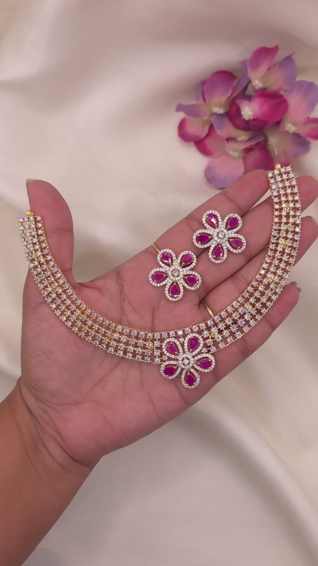Ruby Bloom Lattice Necklace Set
