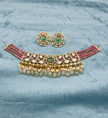 Ruby Designer Bead Drop Choker Set