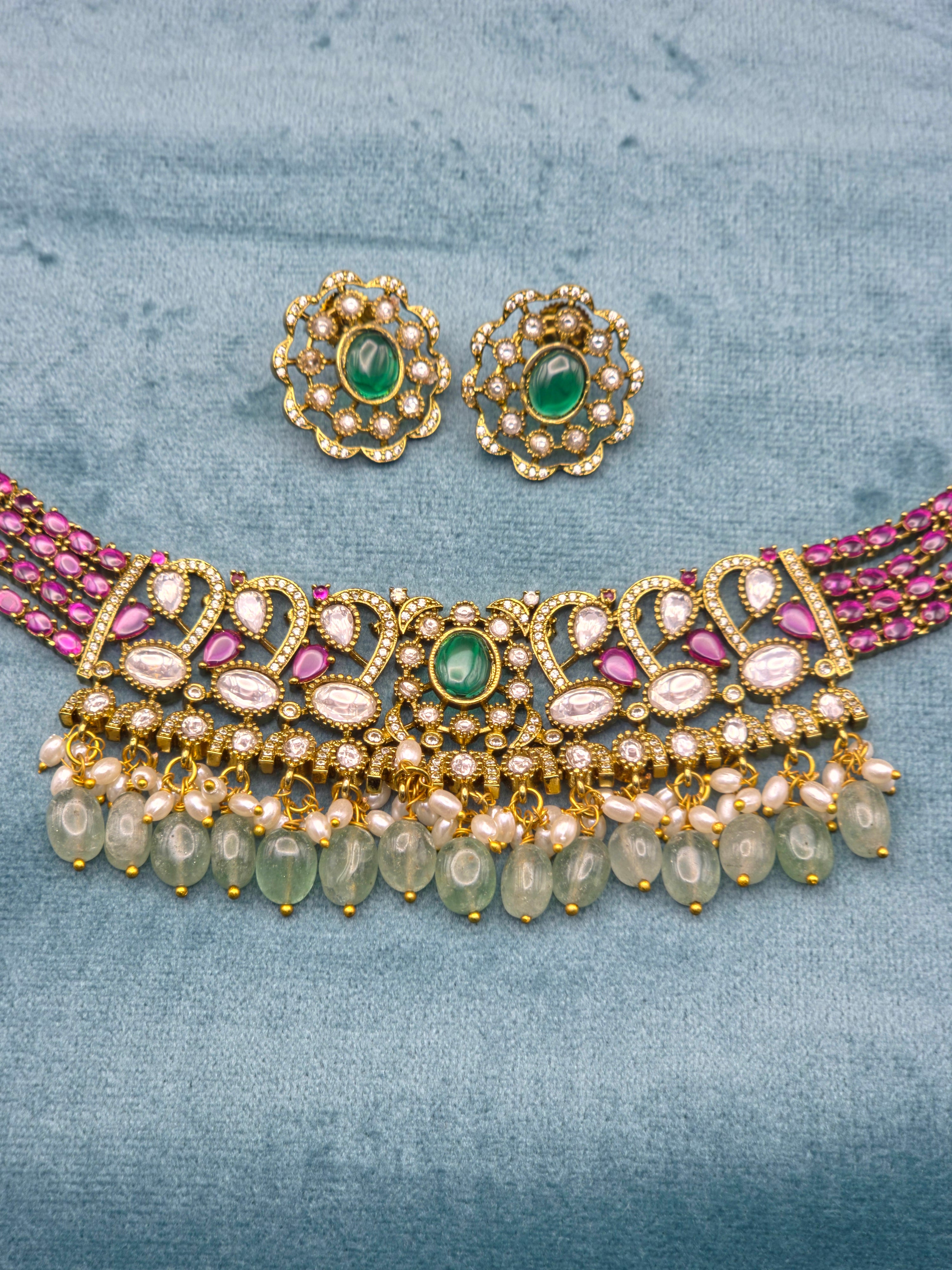 Ruby Designer Bead Drop Choker Set
