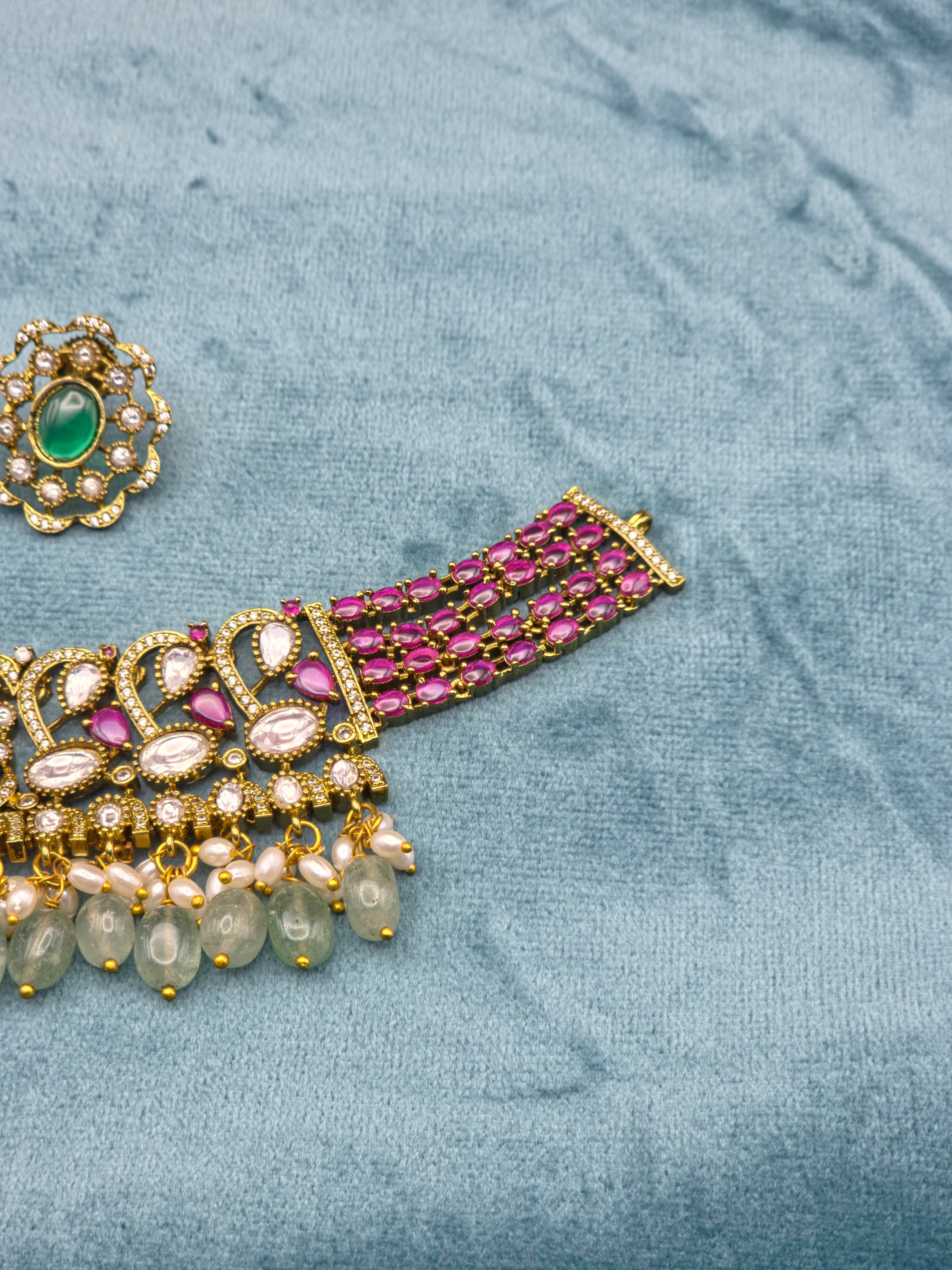 Ruby Designer Bead Drop Choker Set