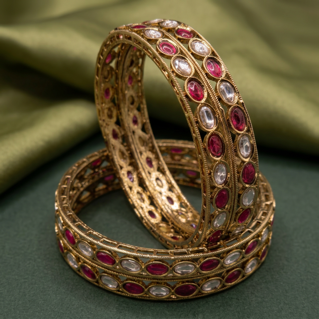 Ruby Pink Stone Bangle Set (pack of 4)