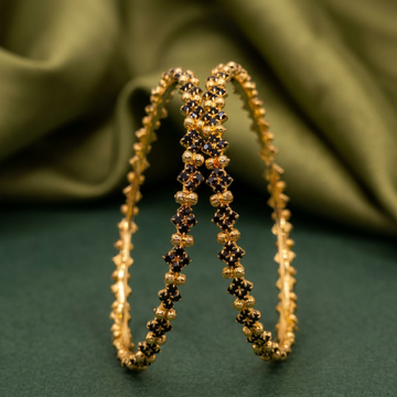 Black Stone Gold Bead Bangle Set