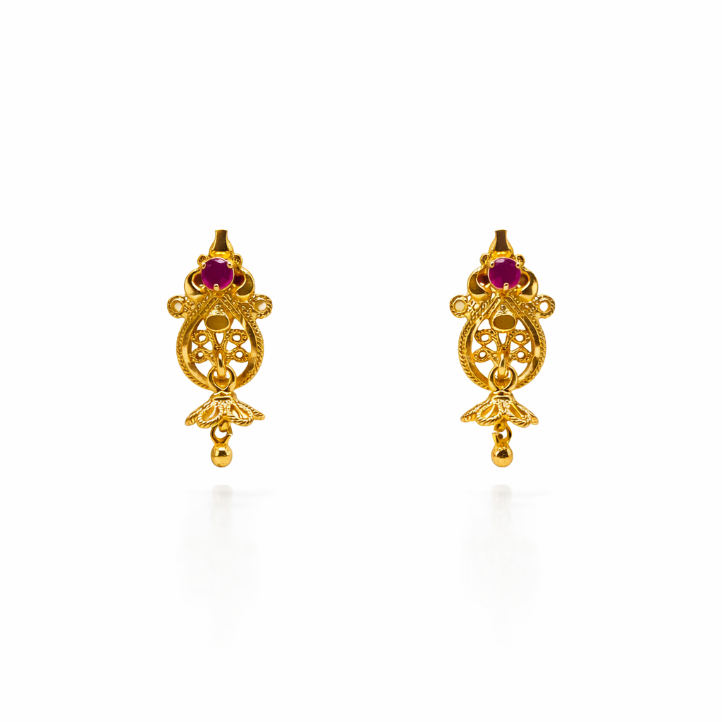 Baby Nakshi Filigree Drop Stud Earrings – Ruby