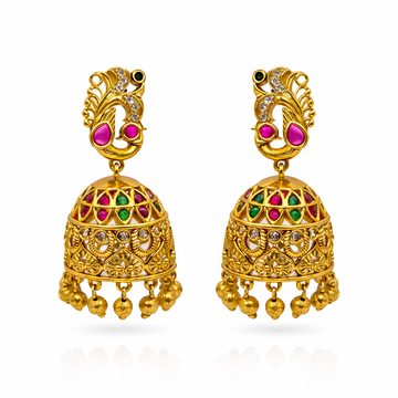 Peacock Filigree Ruby Emerald Jhumka
