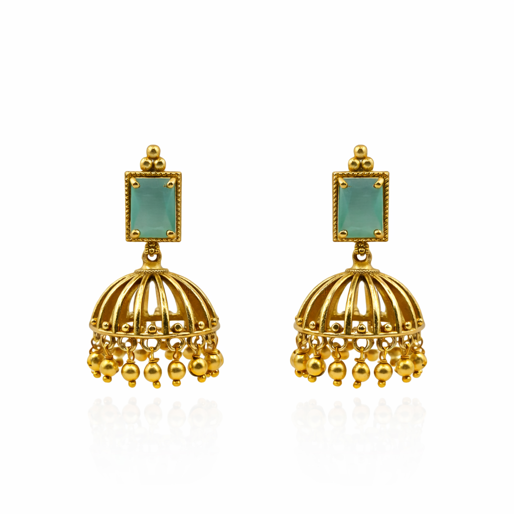 Antique Gold Turquoise Cage Jhumka
