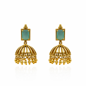 Antique Gold Turquoise Cage Jhumka