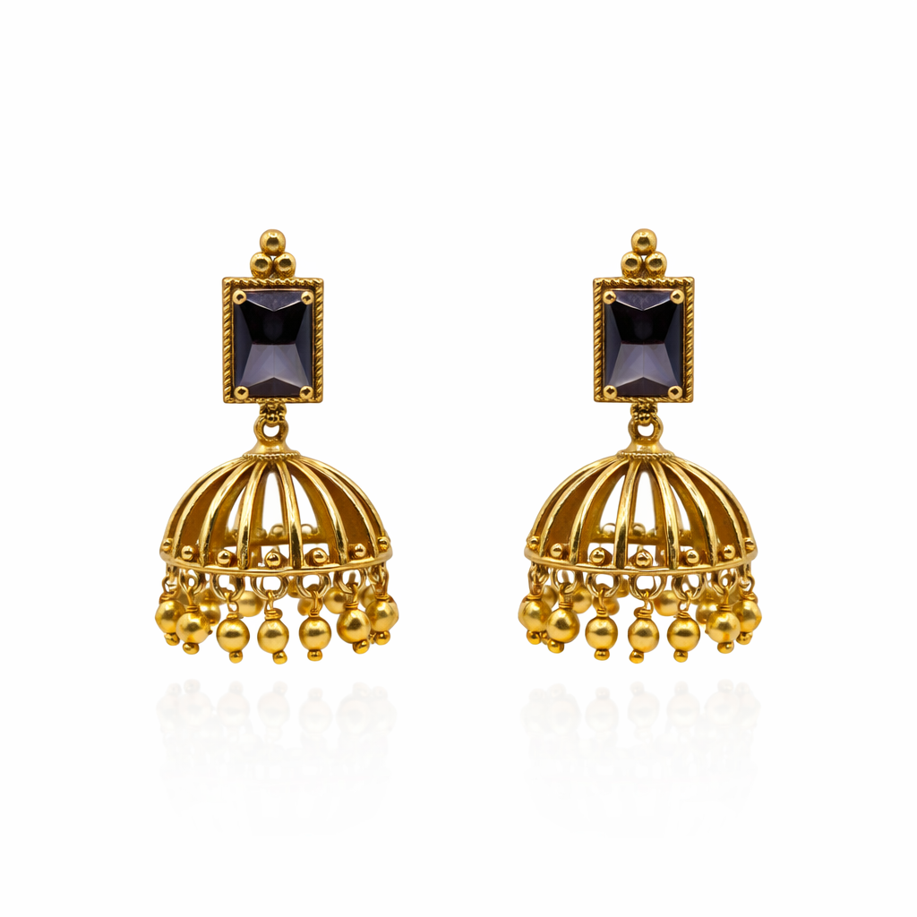 Antique Gold Amethyst Cage Jhumka