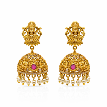 Lakshmi Temple CZ Ruby Pearl Jhumka
