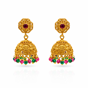 Nakshi Floral Ruby Emerald Jhumka