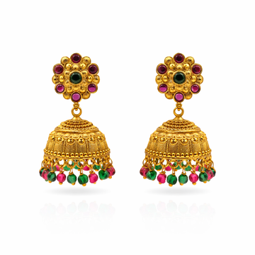 Kemp Floral Ruby Emerald Jhumka