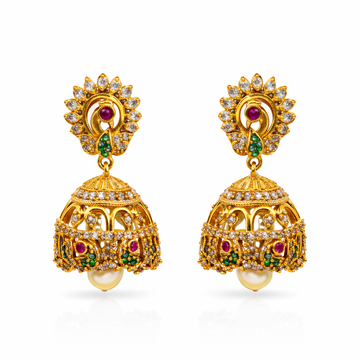 Peacock CZ Ruby Emerald Pearl Jhumka