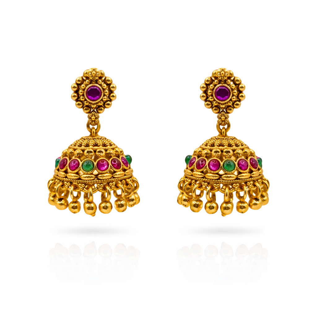 Nakshi Kemp Ruby Emerald Jhumka
