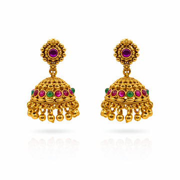 Nakshi Kemp Ruby Emerald Jhumka